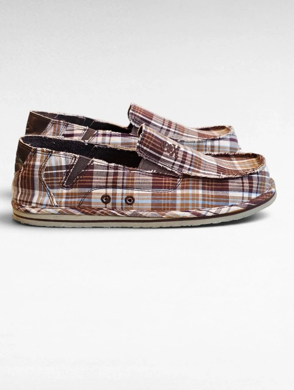 The Children's Place Brown and Beige Plaid Slip On Shoes Size 5